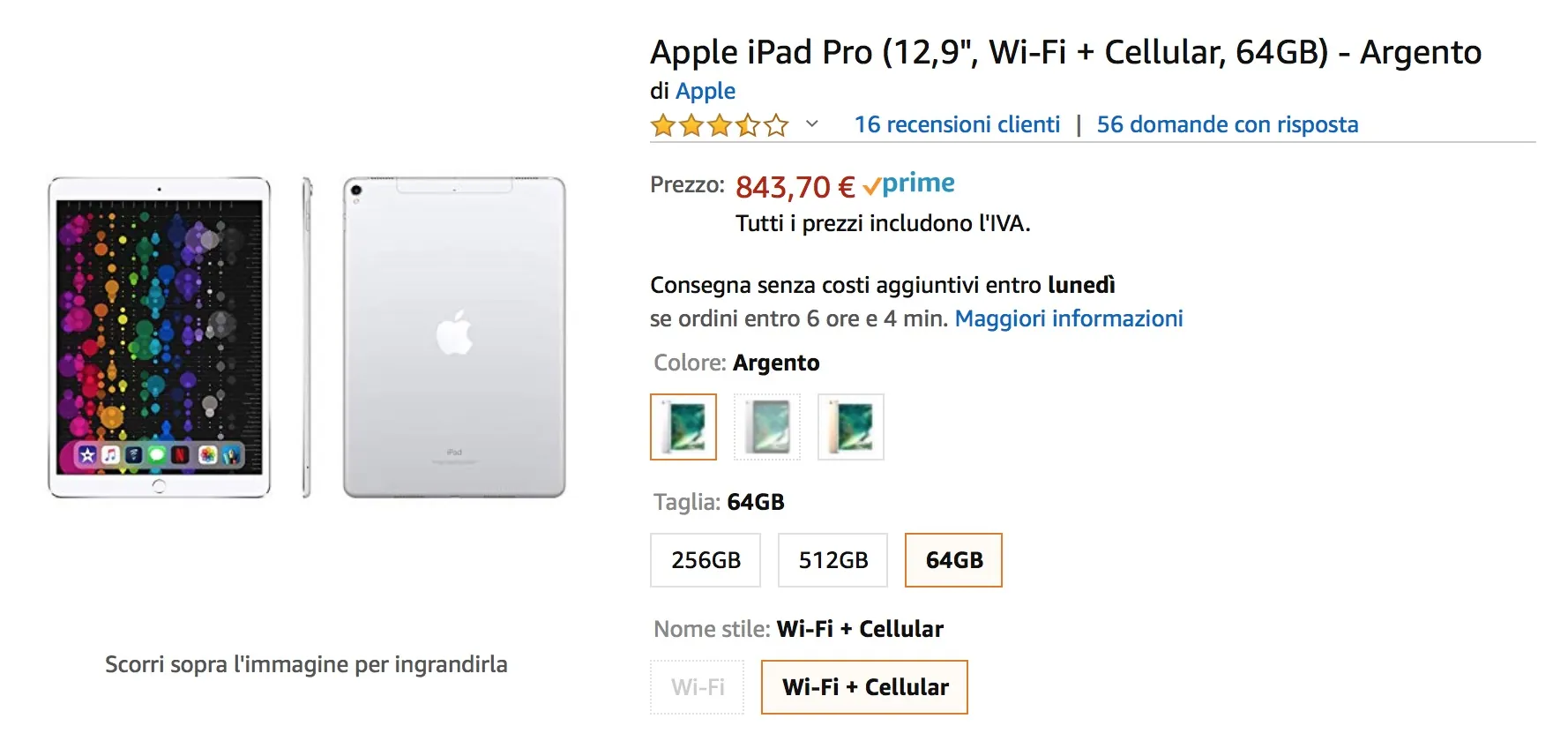iPad Pro 12,9 versione 2017 a 844 euro su Amazon