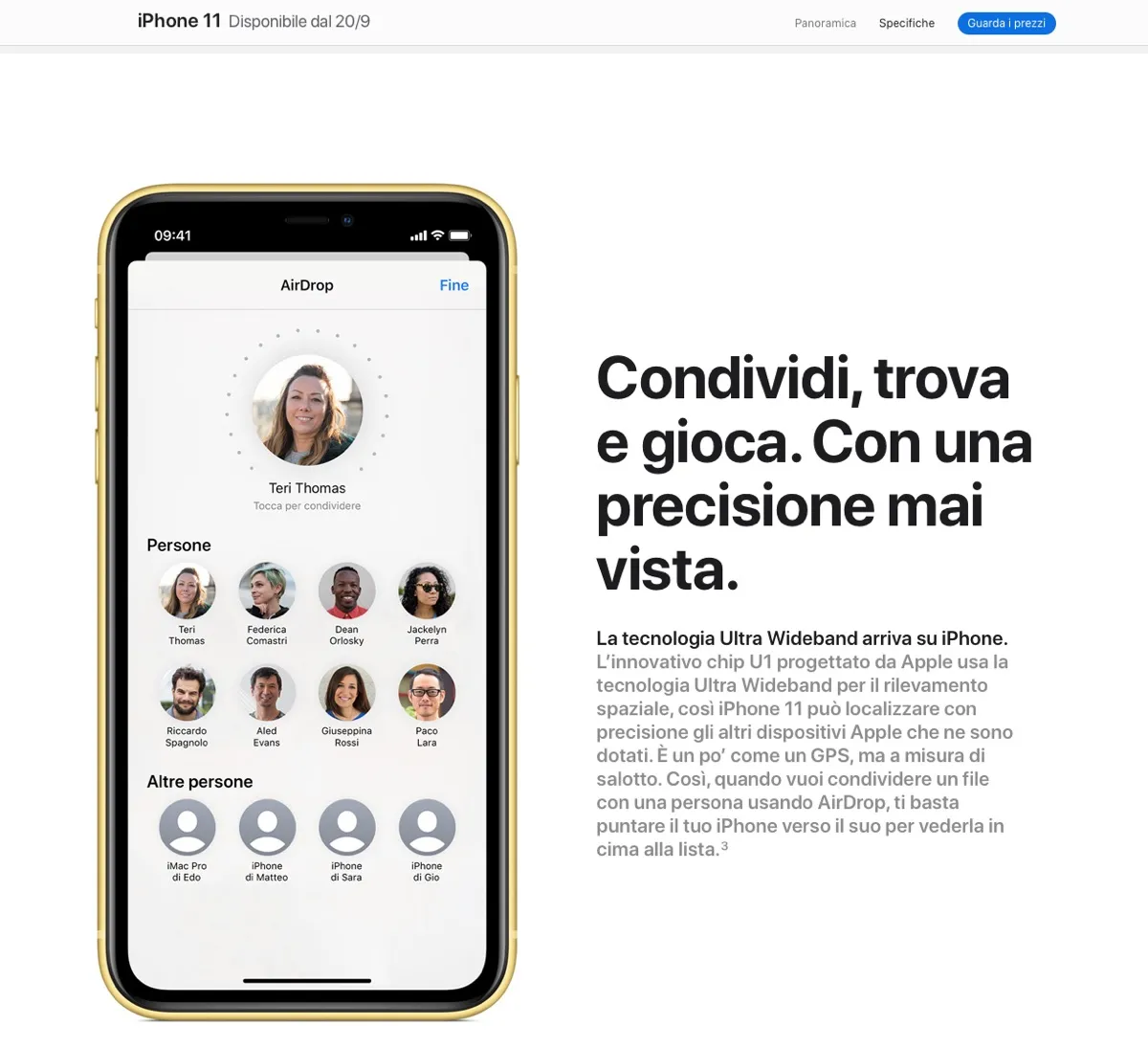 iPhone 11 con chip U1 offre localizzazione Ultra Wideband e potenzia AirDrop