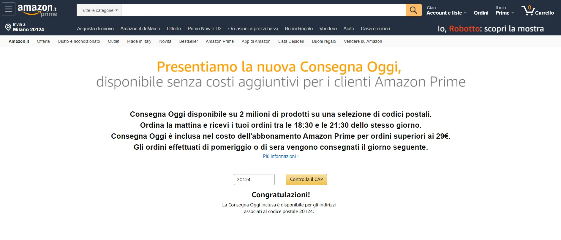 Amazon Consegna Oggi a Torino, migliaia di articoli a casa entro giornata Amazon Consegna Oggi a Torino, migliaia di articoli a casa entro giornata