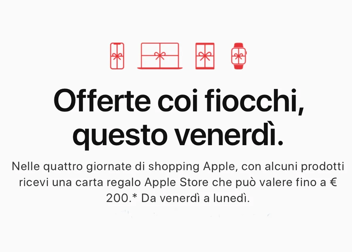 Apple svela il suo Black Friday 2019 con carte regalo fino a 200 euro