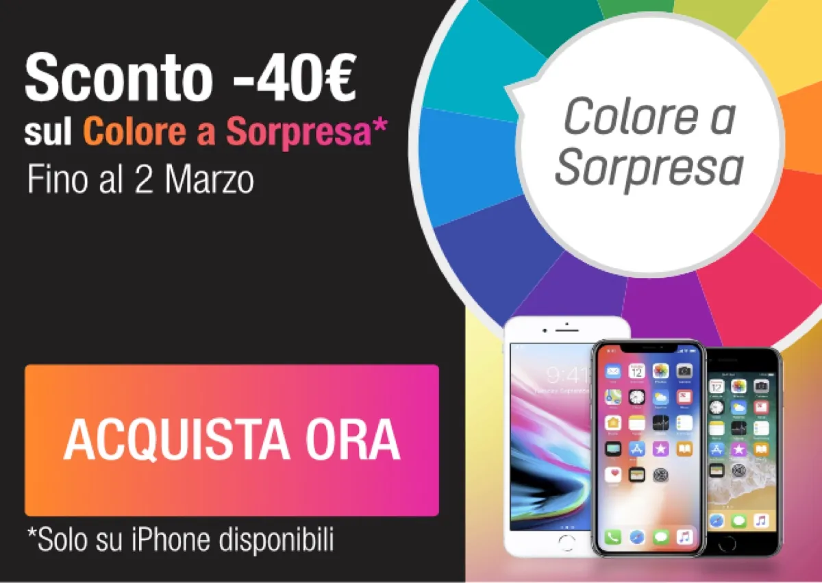 iPhone scontati: su TrenDevice risparmi 40€ scegliendo il Colore a Sorpresa iPhone scontati: su TrenDevice risparmi 40€ scegliendo il Colore a Sorpresa