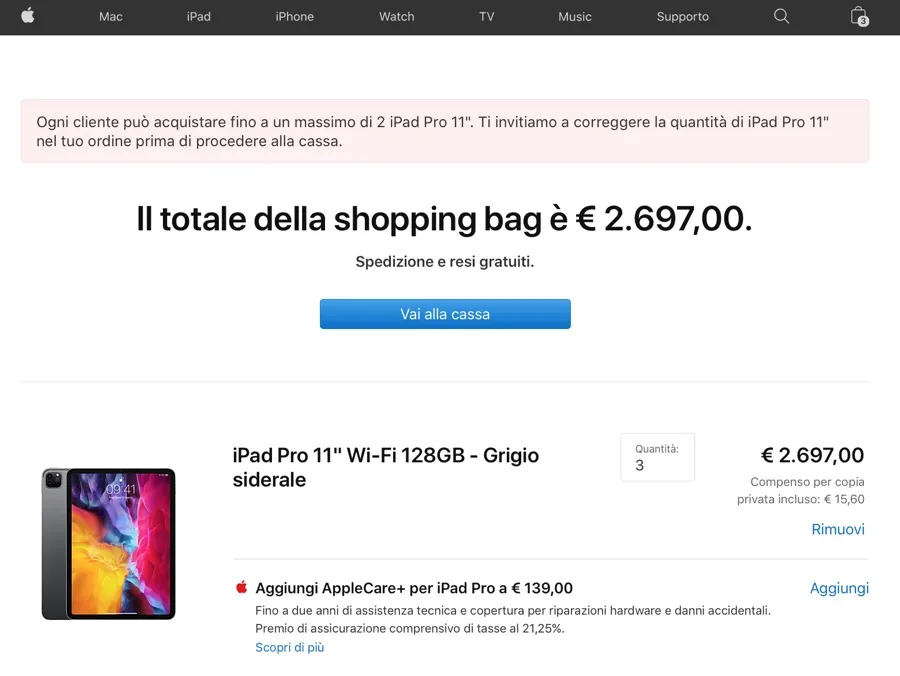 Anche in Italia Apple limita a massimo due modelli gli acquisti dello stesso iPhone Anche in Italia Apple limita a massimo due modelli gli acquisti dello stesso iPhone