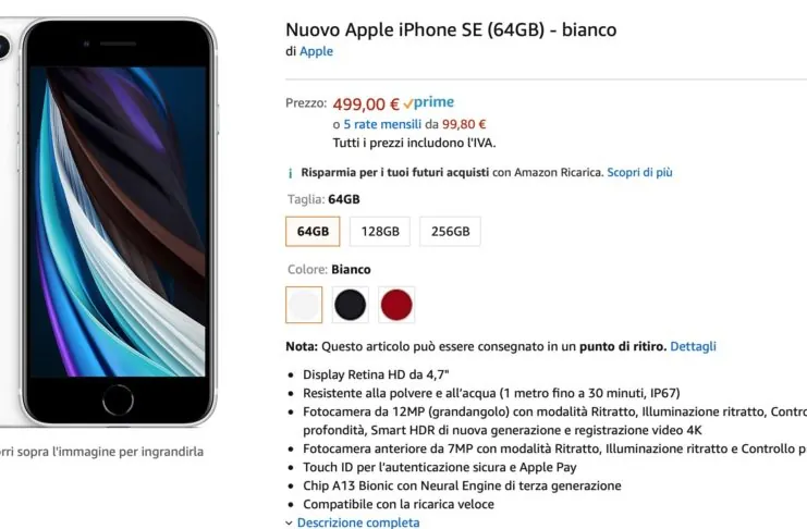 iPhone SE 2020 in vendita anche su Amazon: per alcune versioni spedizione rapida