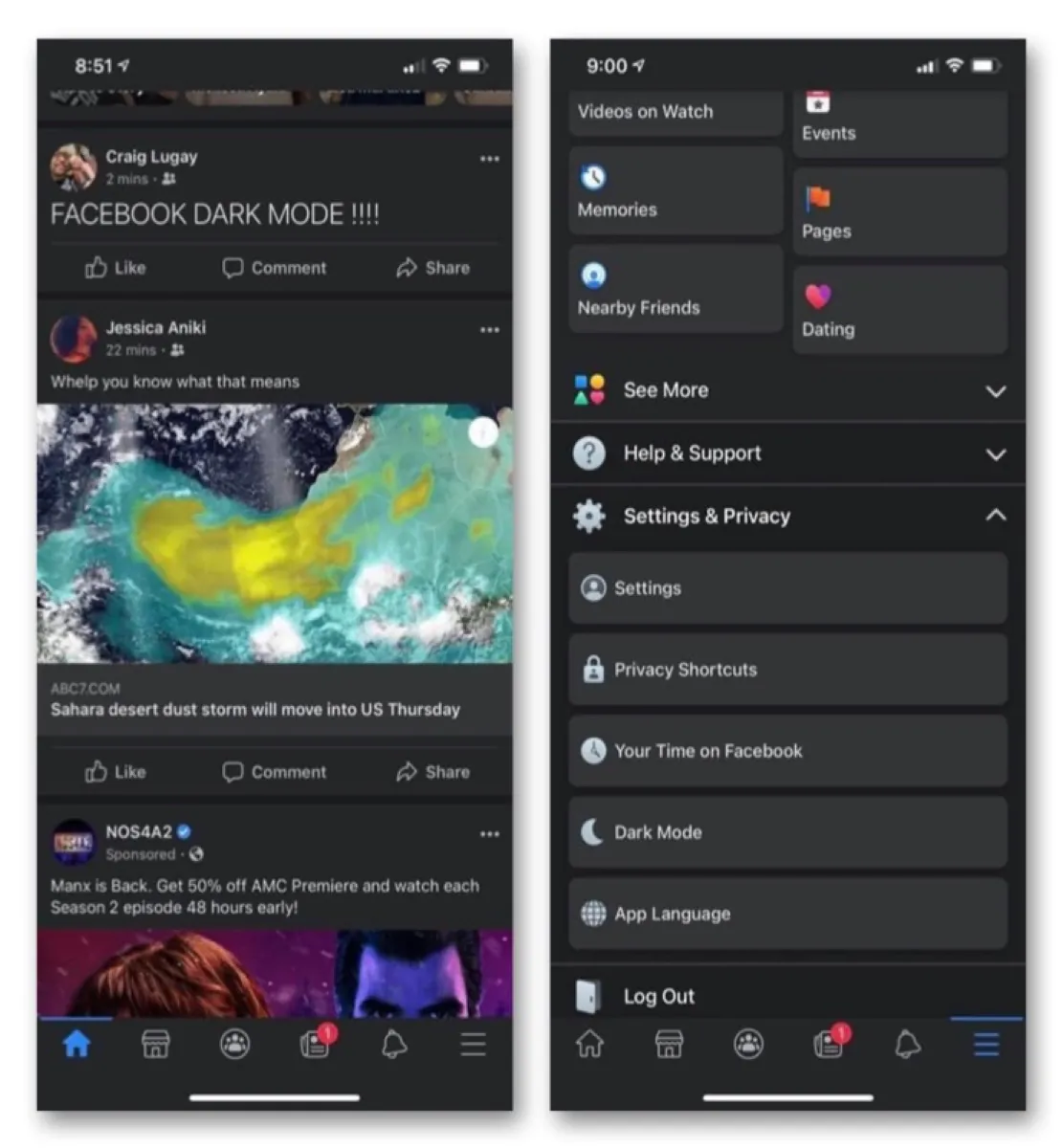 Facebook, modalità scura in fase di test Facebook, modalità scura in fase di test