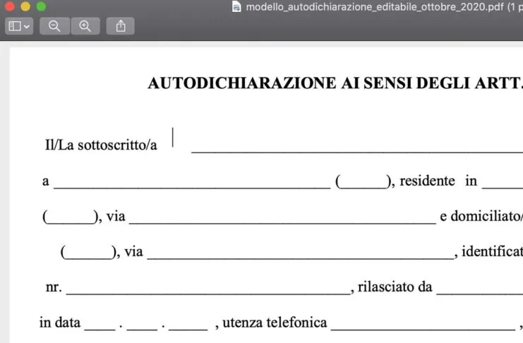 Coronavirus, scaricabile il modulo di autodichiarazione per gli spostamenti