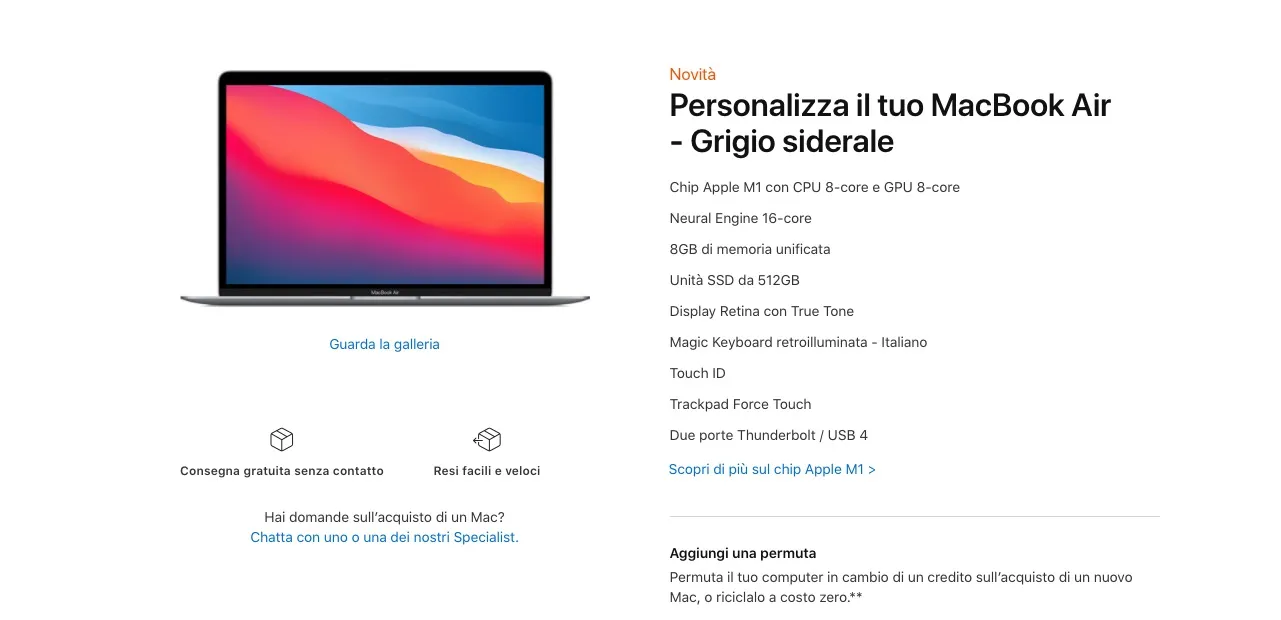 Tutti i prezzi dei nuovi Mac con processore Apple M1