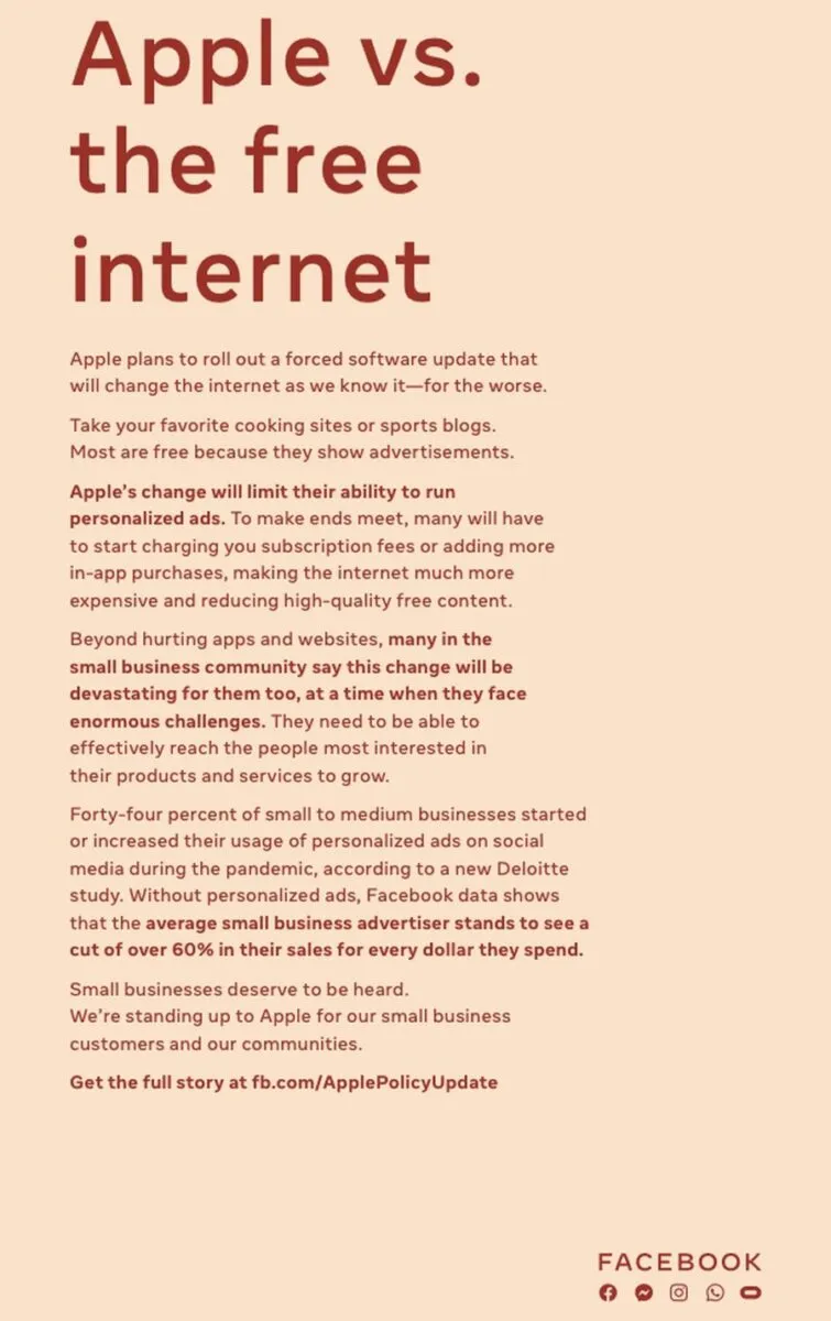 Per Facebook Apple distruggerà Internet libera e gratuita Per Facebook Apple distruggerà Internet libera e gratuita