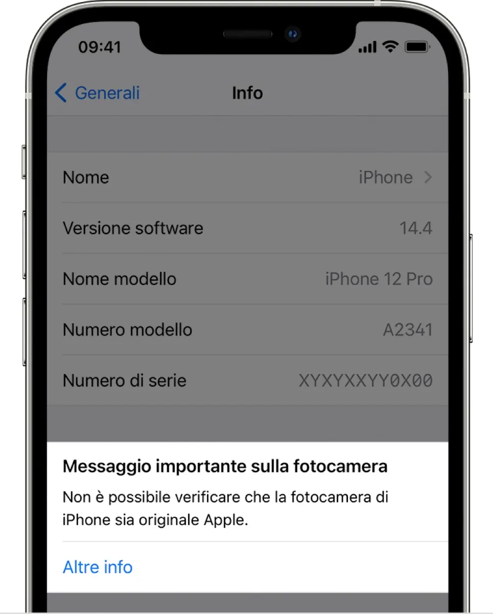apple documento avviso fotocamera non originale iphone
