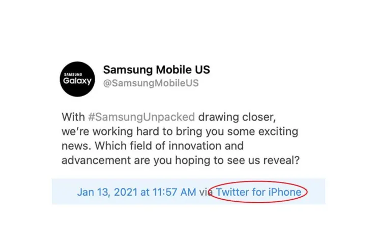 Samsung ha twittato da un iPhone l’evento di lancio del Galaxy S21