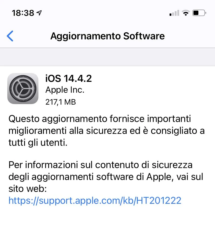 Disponibili iOS e iPadOS 14.4.2 con importante fix per la sicurezza Disponibili iOS e iPadOS 14.4.2 con importante fix per la sicurezza