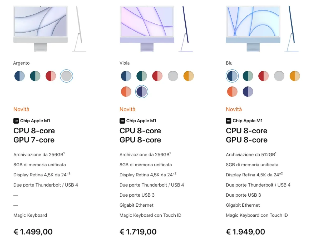 Prezzi iMac M1 in Italia, si parte da 1499 euro Prezzi iMac M1 in Italia, si parte da 1499 euro
