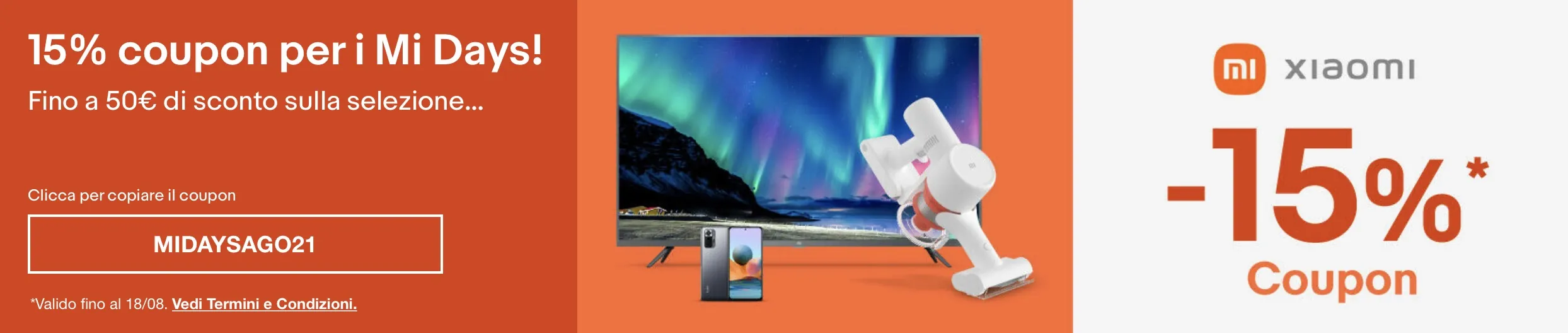 eBay sconta del 15% Xiaomi: offerte su cellulari, TV, elettrodomestici eBay sconta del 15% Xiaomi: offerte su cellulari, TV, elettrodomestici
