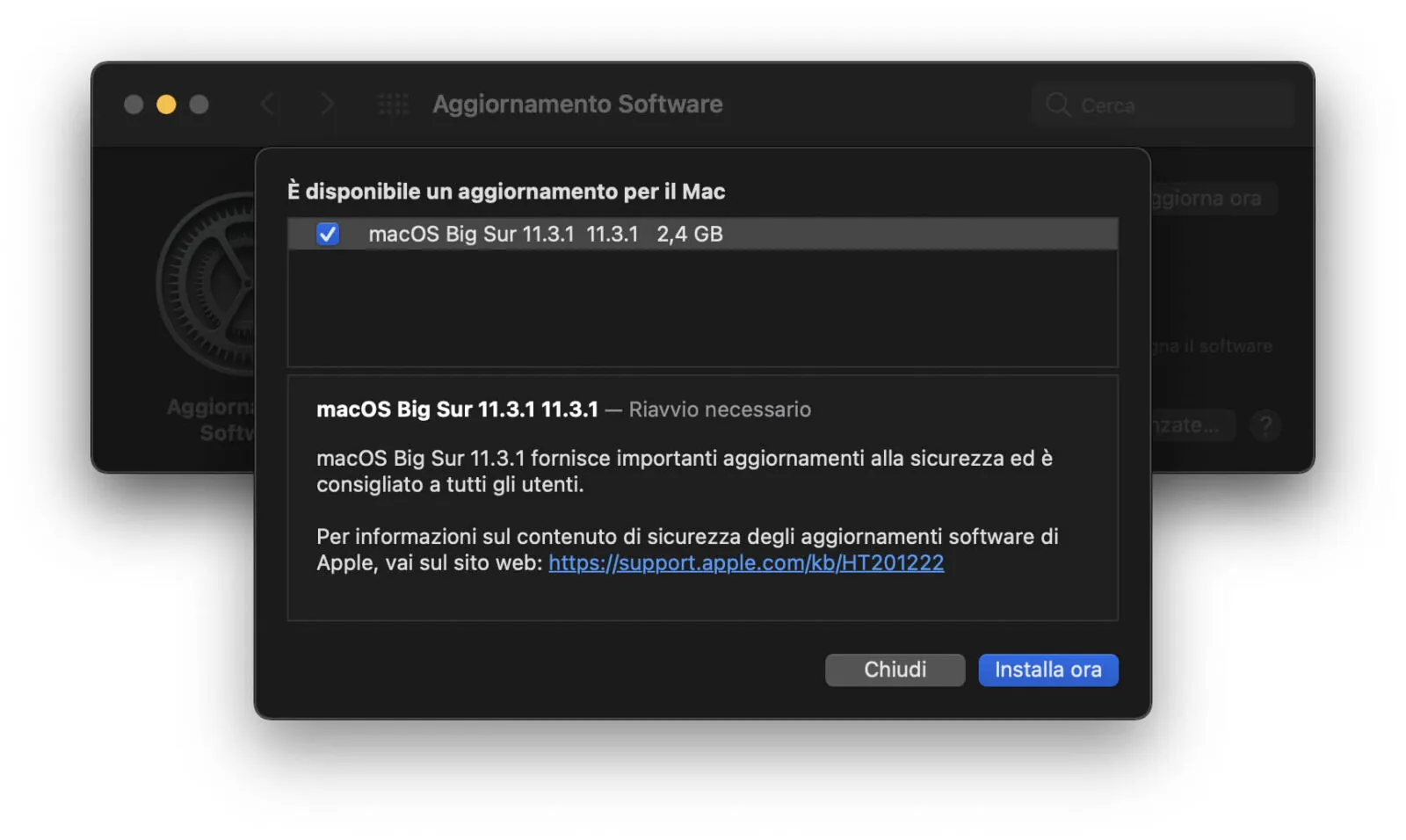 Rilasciato aggiornamento a macOS Big Sur 11.3.1 con fix per la sicurezza Rilasciato aggiornamento a macOS Big Sur 11.3.1 con fix per la sicurezza