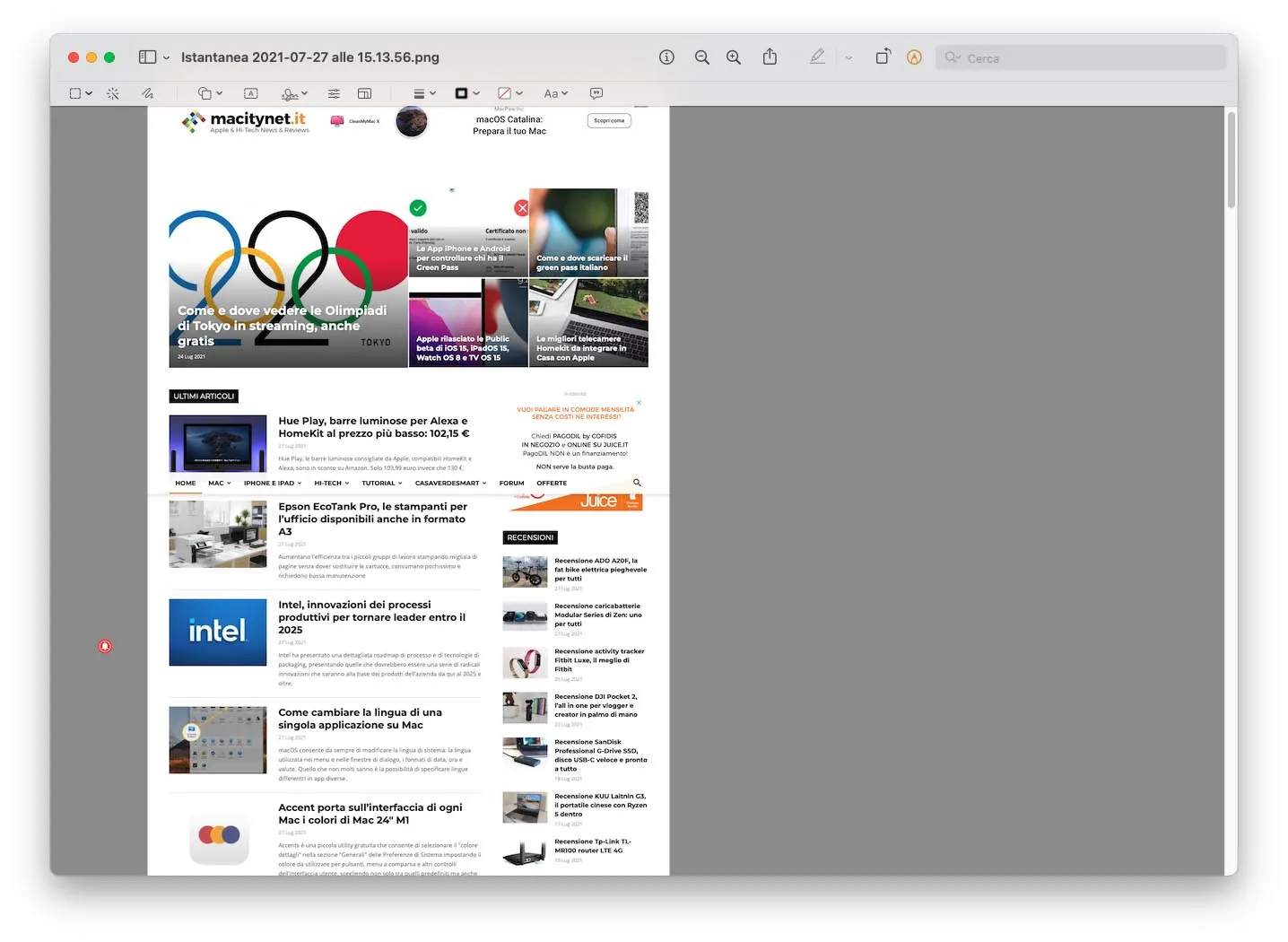 Come catturare la schermata di un intero sito web sul Mac senza nessuna utility di terze parti