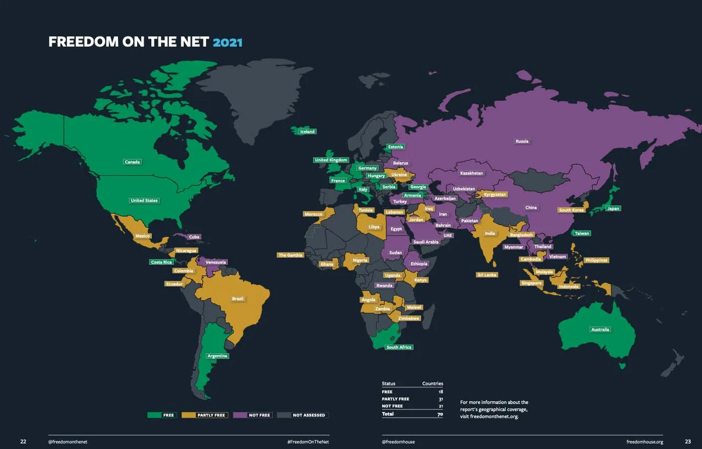 Ancora in calo la libertà di Internet nel mondo Ancora in calo la libertà di Internet nel mondo