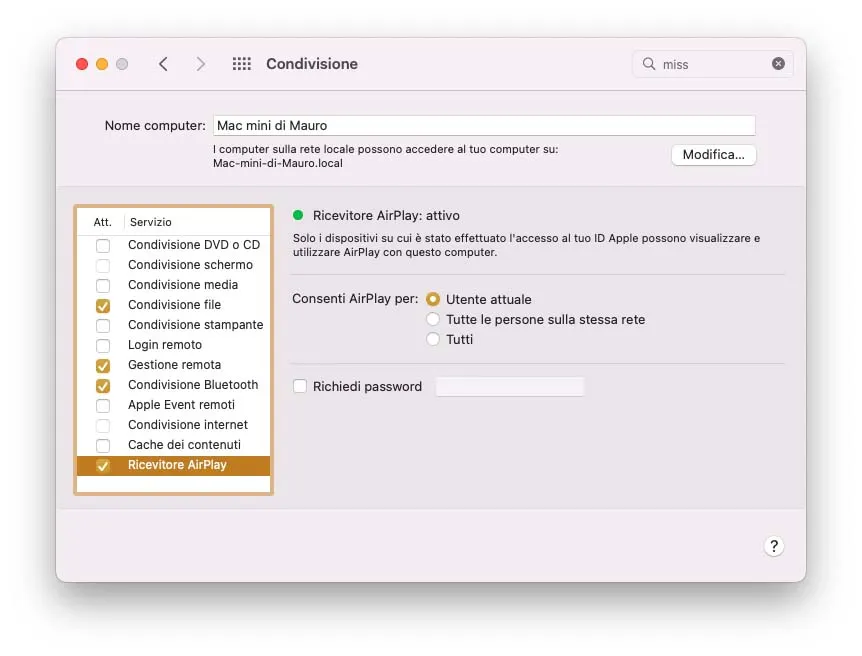 opzionericevitoreAirPlay opzionericevitoreAirPlay