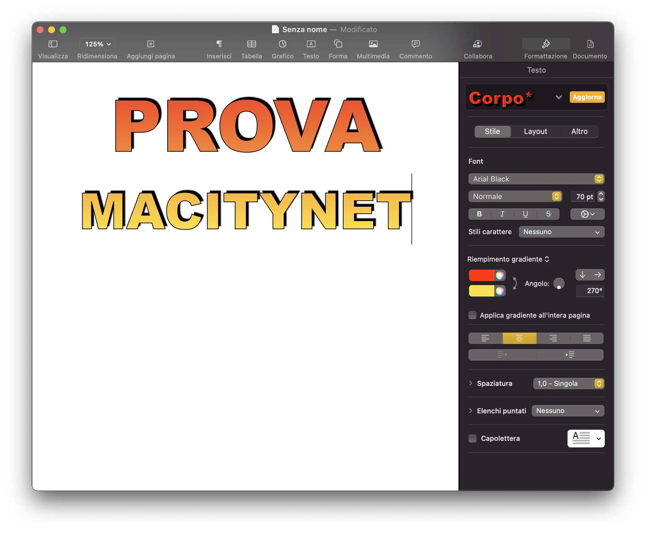 Creare bellissime scritte con effetti usando Pages e Keynote per Mac