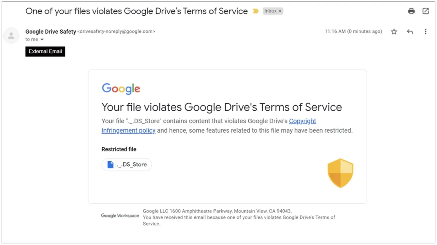 Google Drive contrassegna i file “.DS_Store” di macOS come contenuti con violazione del copyright Google Drive contrassegna i file “.DS_Store” di macOS come contenuti con violazione del copyright