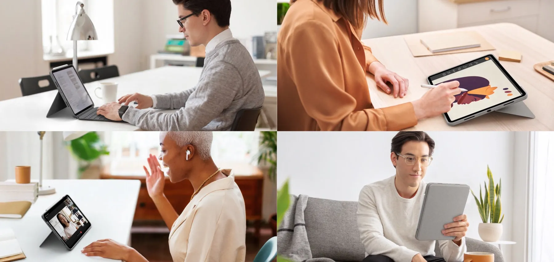 I vari modi con cui si può usare la Logitech Combo Touch, illustrati da Logitech stessa