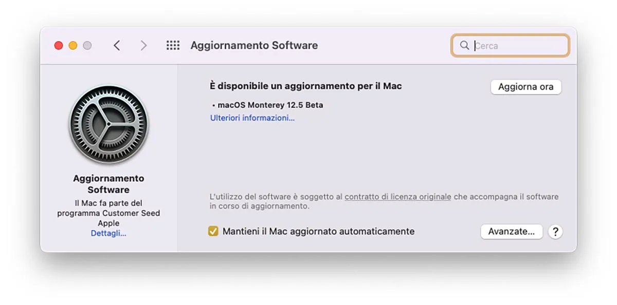 Prima beta di macOS Monterey 12.5 agli sviluppatori Prima beta di macOS Monterey 12.5 agli sviluppatori
