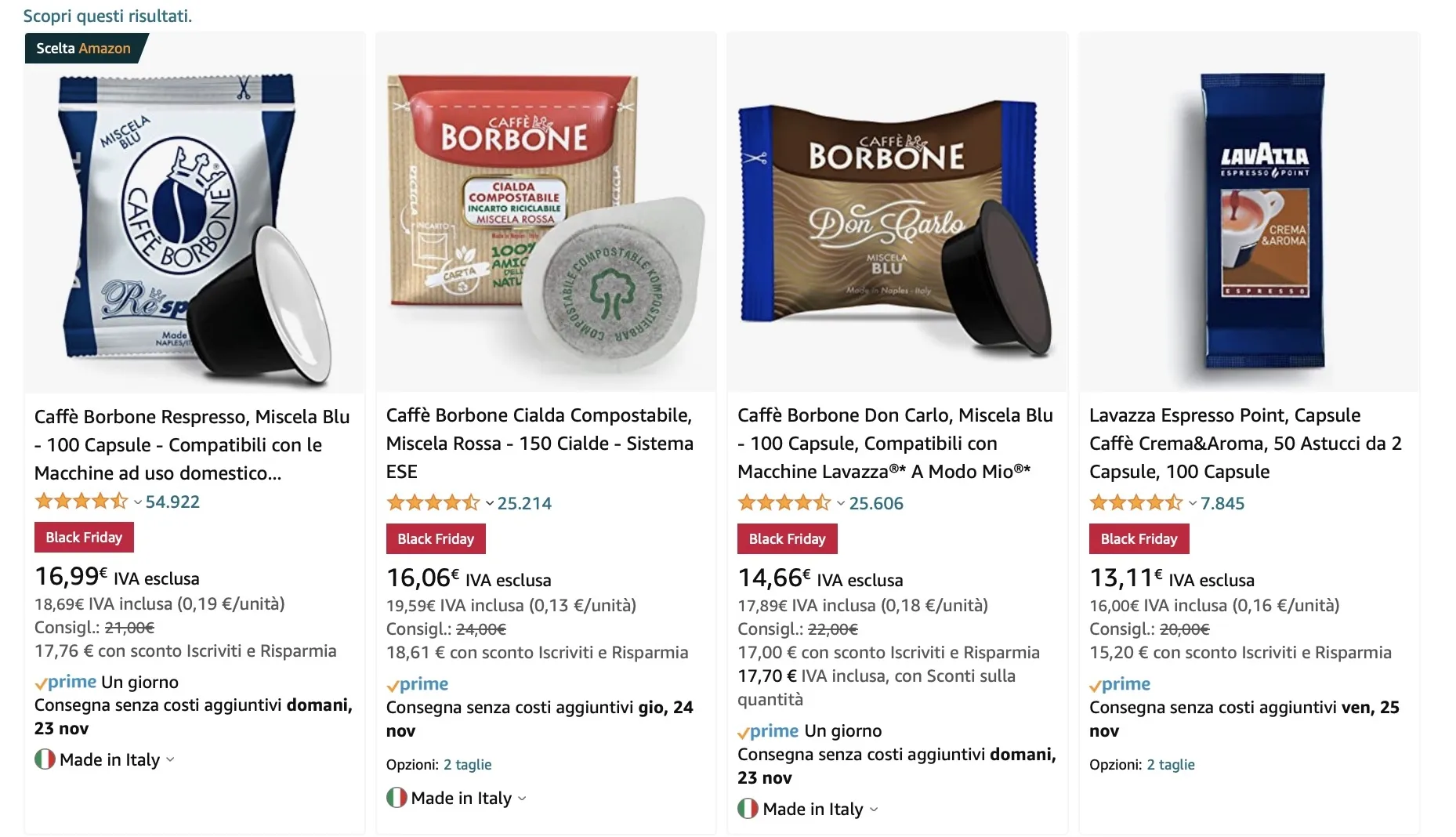 Black Friday, super sconti su caffè in polvere, grani e capsule Black Friday, super sconti su caffè in polvere, grani e capsule