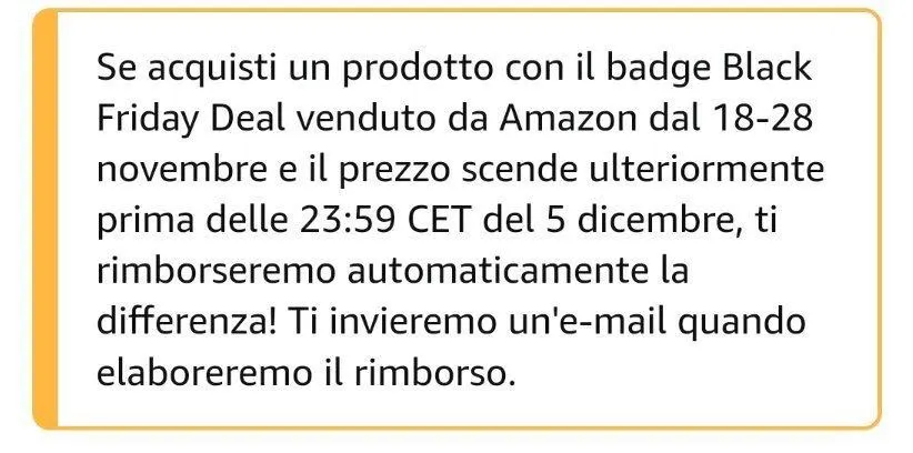 Amazon protegge i prezzi del Black Friday, rimborso se scendono prima del 5 dicembr Amazon protegge i prezzi del Black Friday, rimborso se scendono prima del 5 dicembr