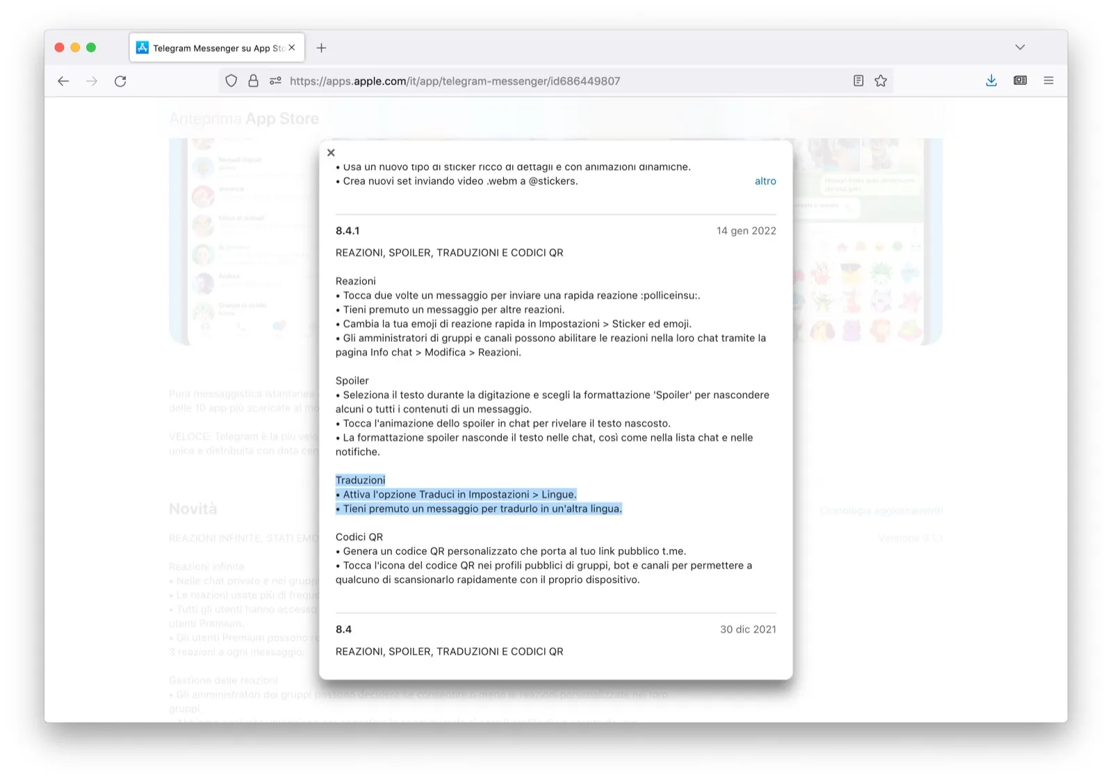 Telegram traduce i messaggi su iPhone, iPad e Mac