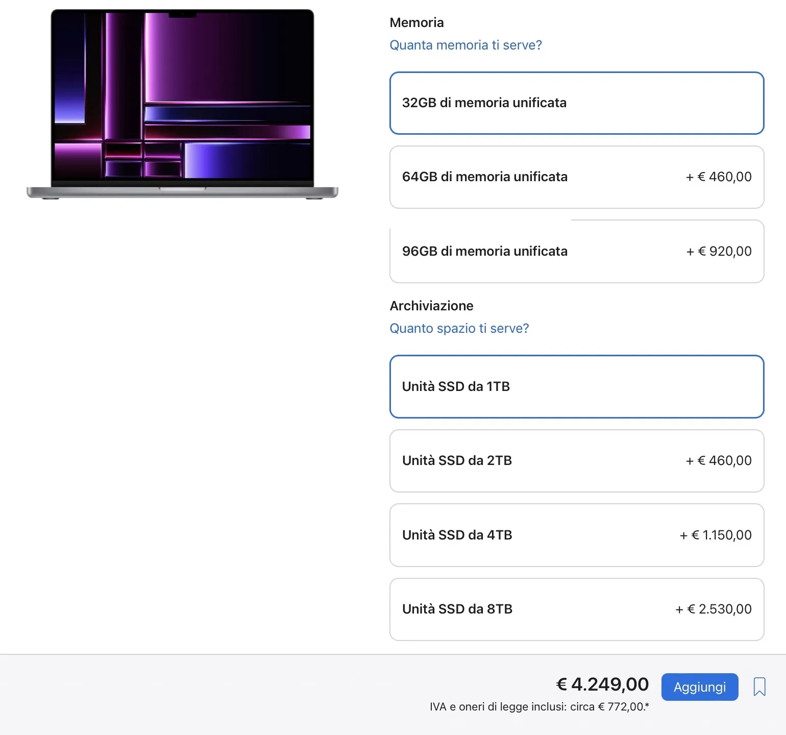 MacBook Pro 2023 i prezzi lievitano, al top costa 7699€