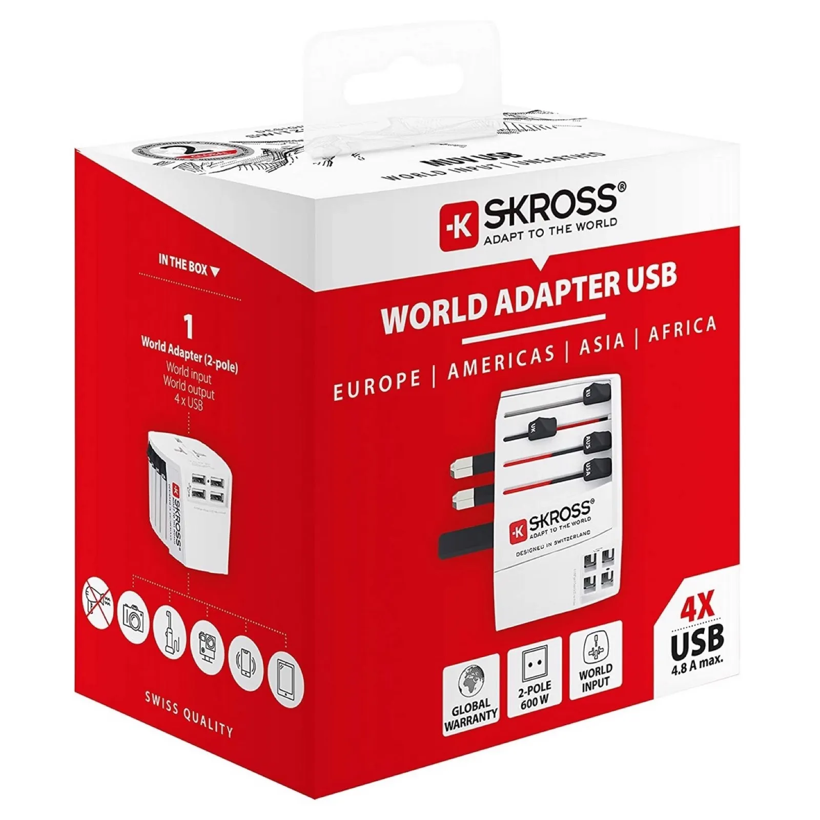L’adattatore internazionale SKROSS con 4 USB e presa passante L’adattatore internazionale SKROSS con 4 USB e presa passante