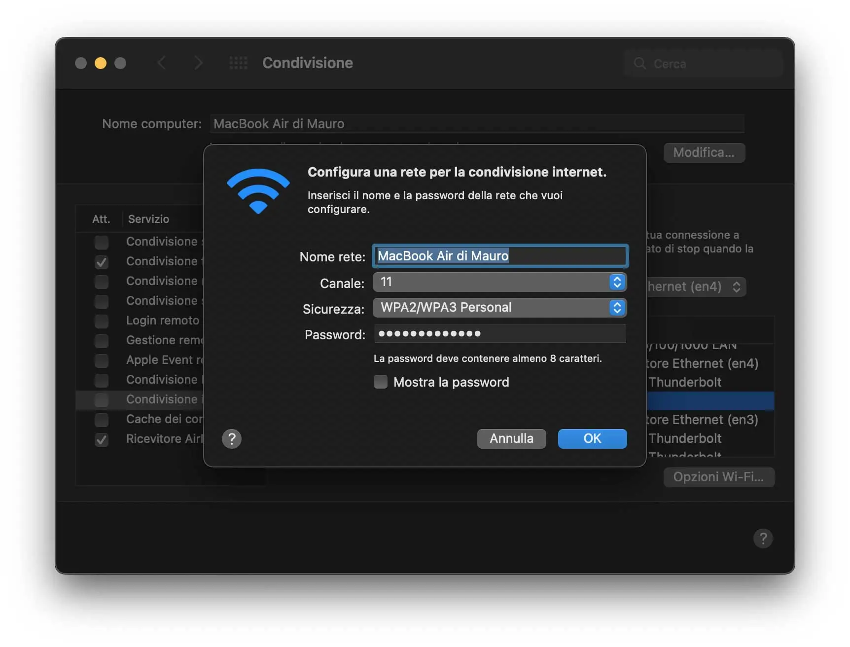 Come trasformare il Mac in Hotspot WiFI