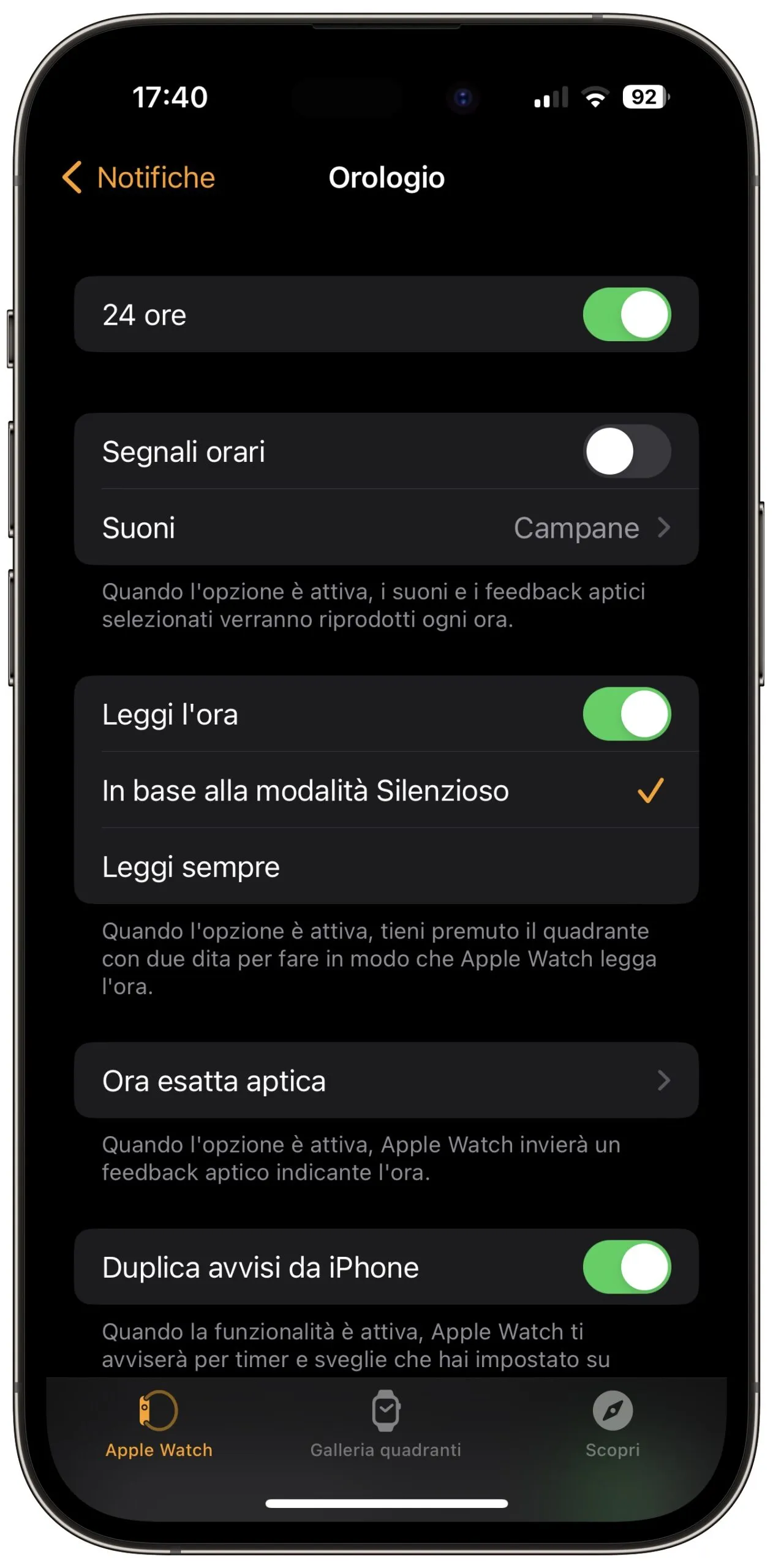 Gestire le notifiche di Apple Watch