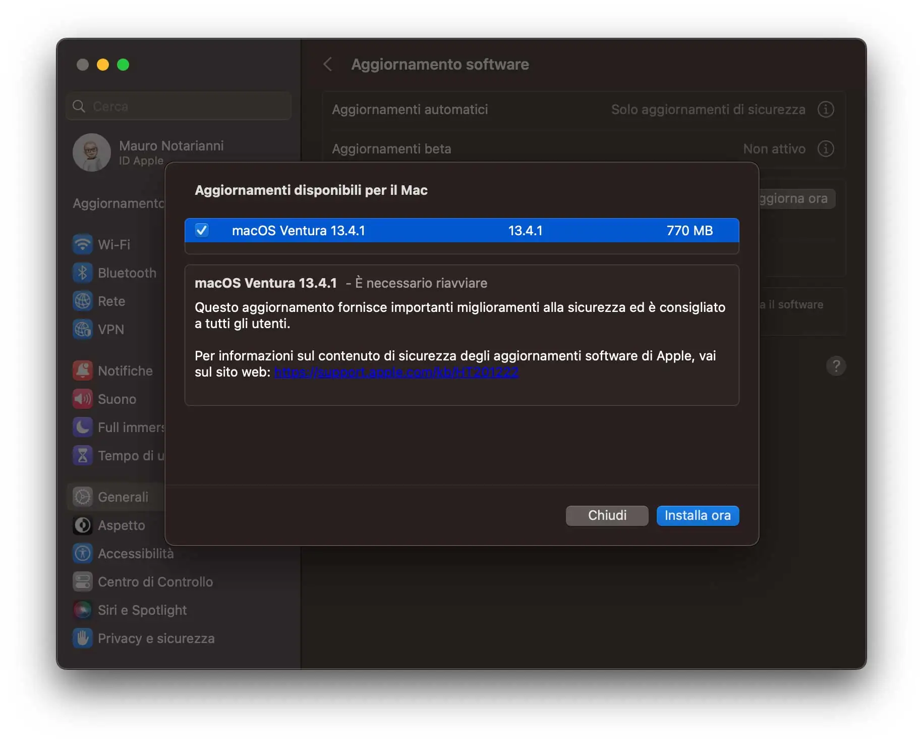 Disponibile aggiornamento a macOS Ventura 13.4.1
