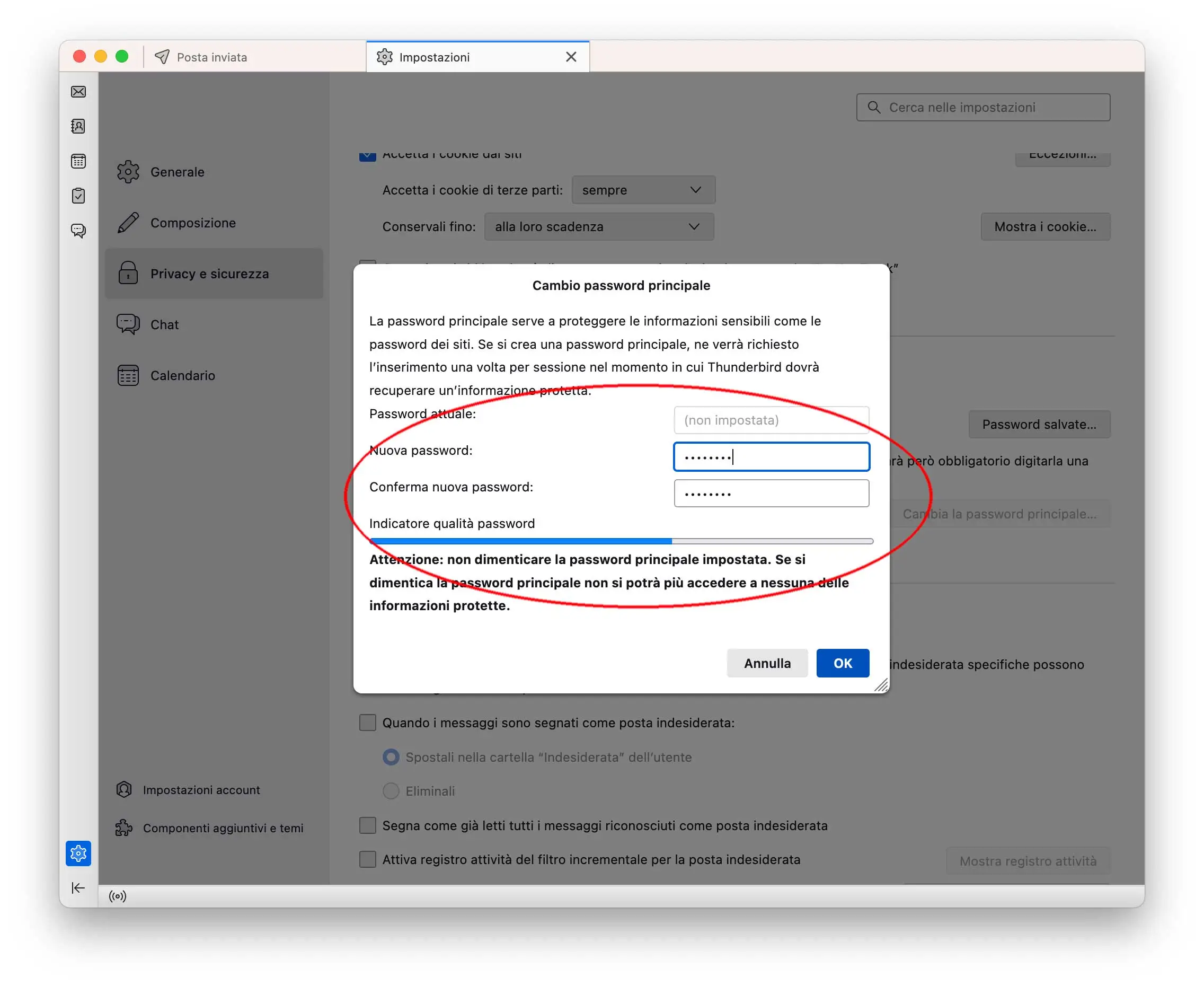 Come proteggere Thunderbird con una password all'avvio