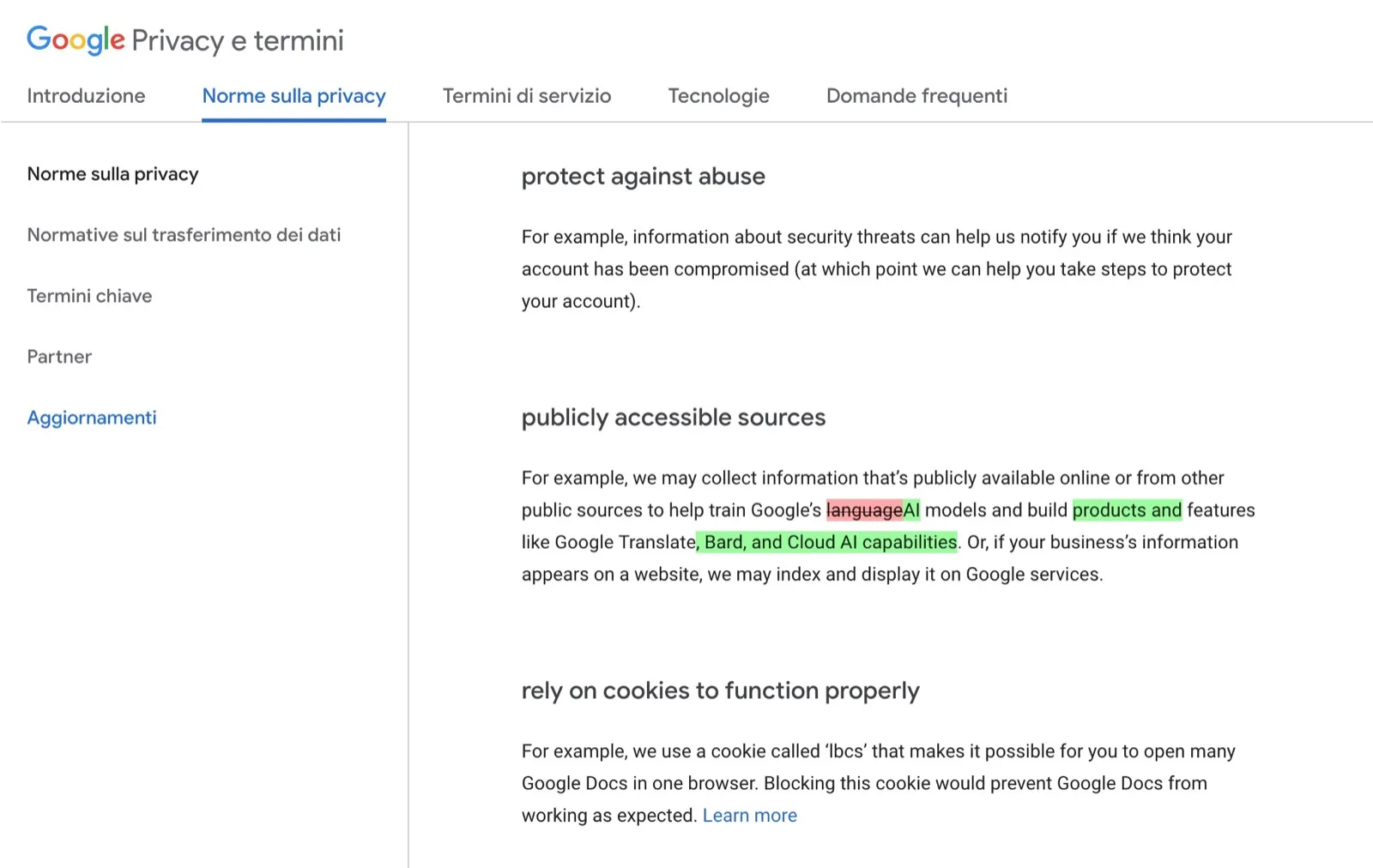 Google addestra AI con tutto quello che pubblicate online