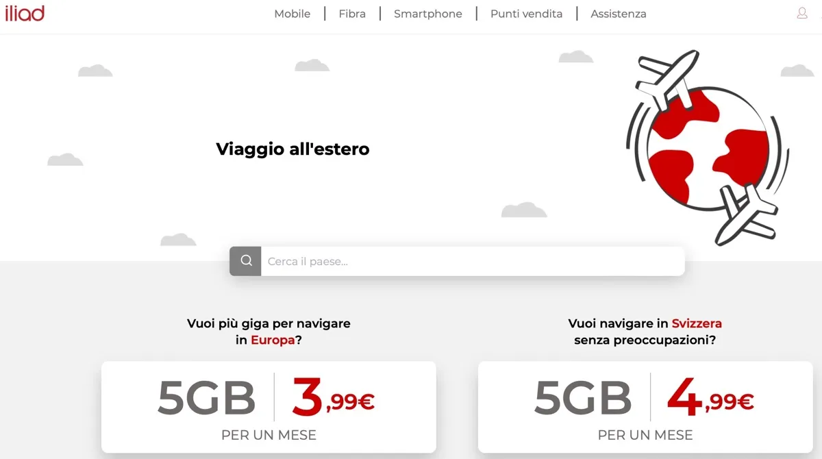 Da Iliad i pacchetti dati per viaggiare in Europa e Svizzera