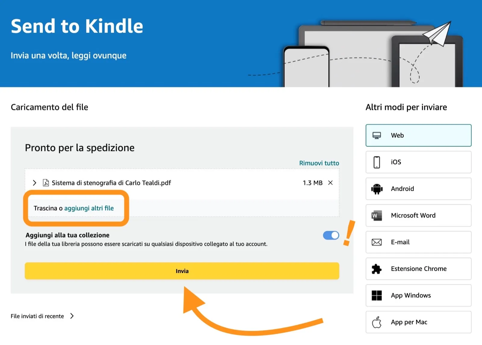 Come inviare ebook a Kindle anche non comprati da Amazon Come inviare ebook a Kindle anche non comprati da Amazon
