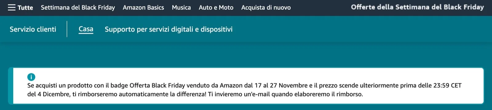 Amazon rimborsa i prodotti Black Friday se aumentano di prezzo Amazon rimborsa i prodotti Black Friday se aumentano di prezzo