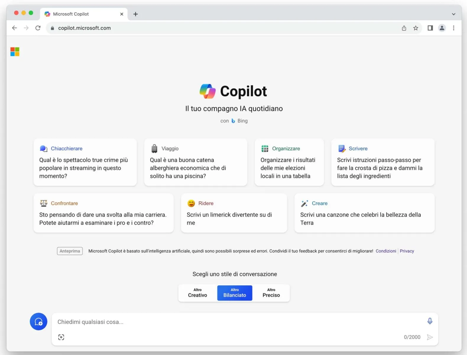 Microsoft ha presentato la web app Copilot per l'AI Microsoft ha presentato la web app Copilot per l'AI