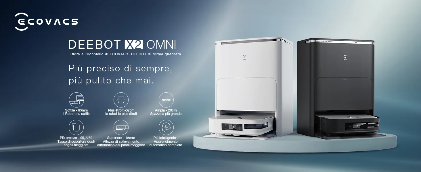 Ecovacs Deebot X2 Omni, il più potenti dei robot aspira e lava scontato di 400 euro Ecovacs Deebot X2 Omni, il più potenti dei robot aspira e lava scontato di 400 euro