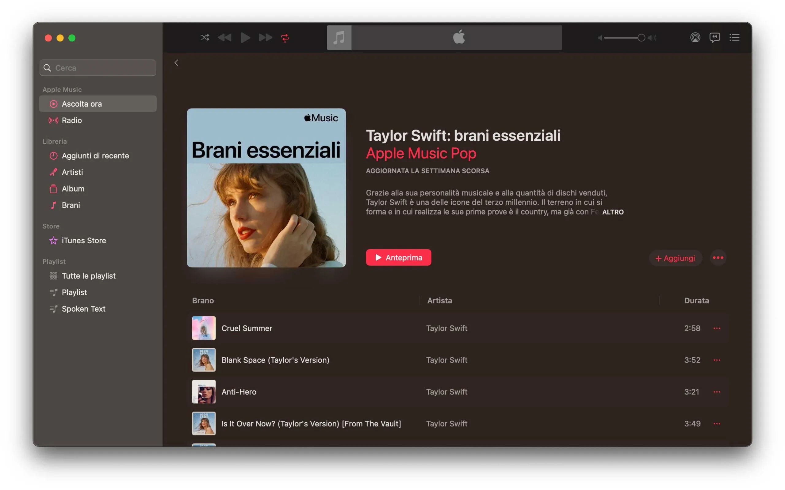 Apple Music, Taylor Swift è Artista dell’Anno 2023