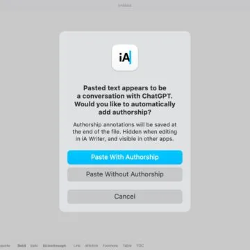 Con iA Writer 7 si dà la giusta attribuzione all’autore e alla AI