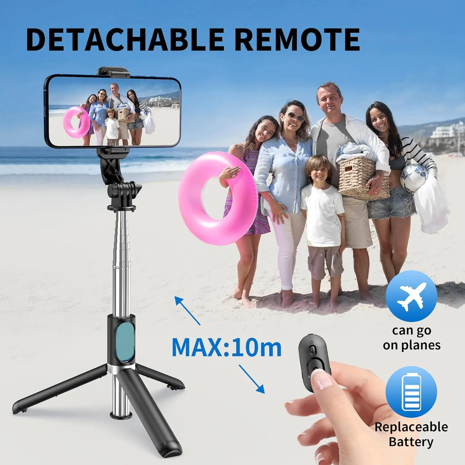 Treppiede Per Smartphone E Tablet PEMOTech - 135cm, Leggero In Alluminio, Con Telecomando Bluetooth E Supporto Regolabile
