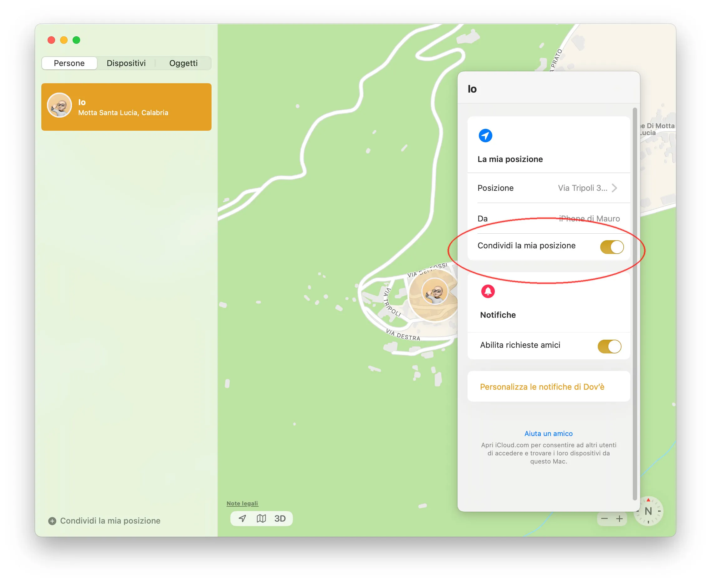 Come condividere la propria posizione con qualcuno dal Mac