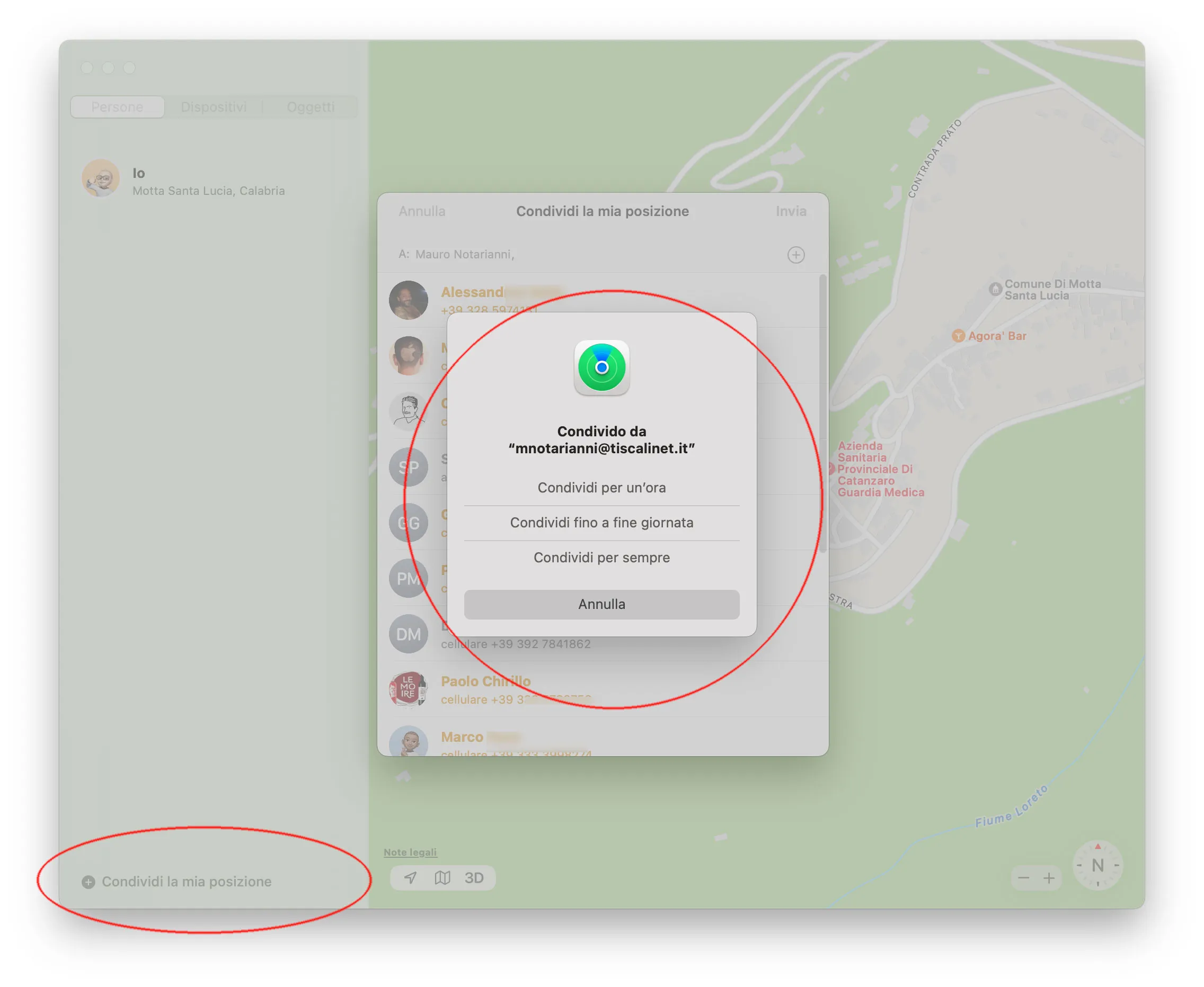 Come condividere la propria posizione con qualcuno dal Mac