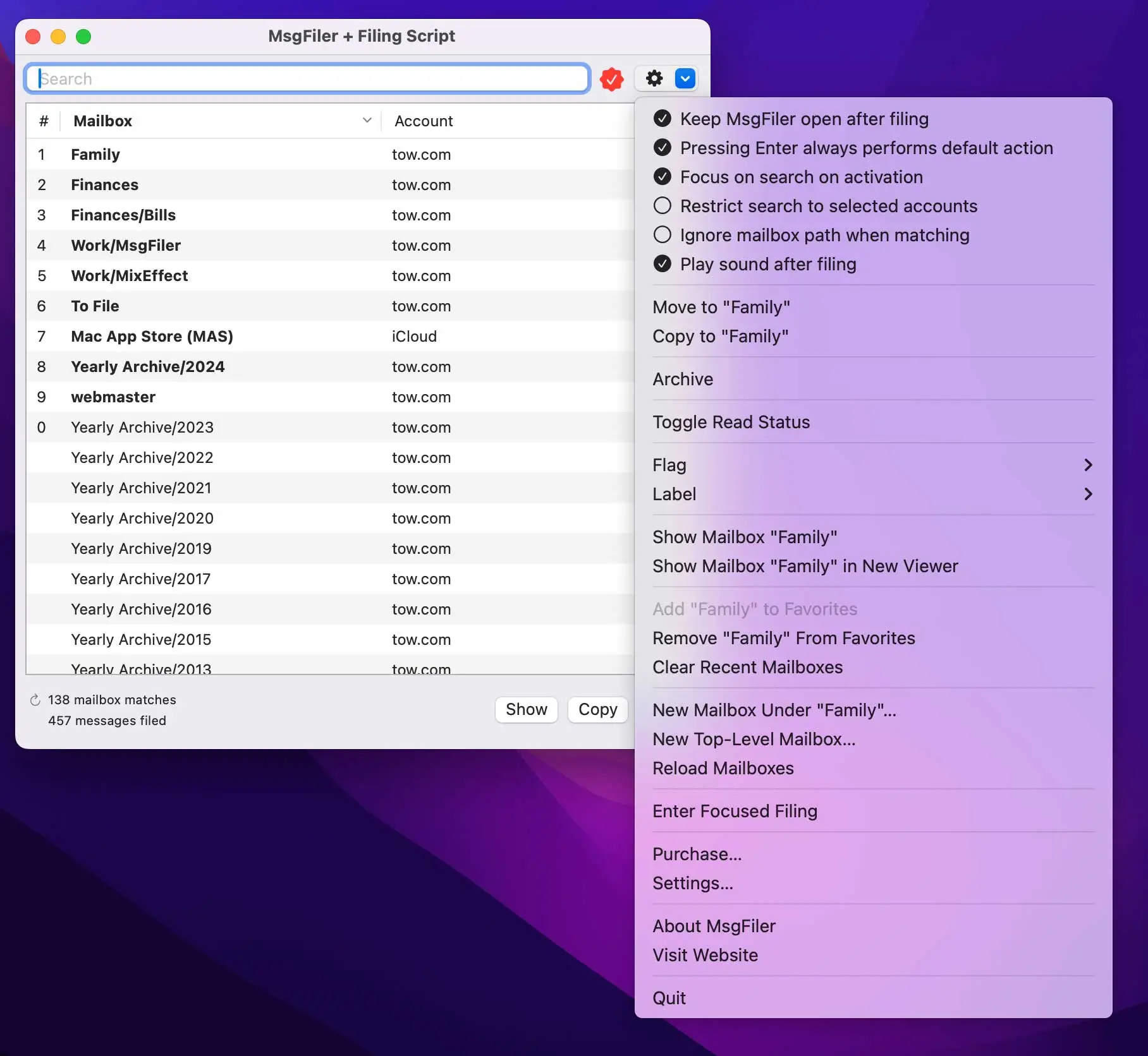 MsgFiler 4 è l’utility per domare lo tsunami di messaggi in Mail MsgFiler 4 è l’utility per domare lo tsunami di messaggi in Mail