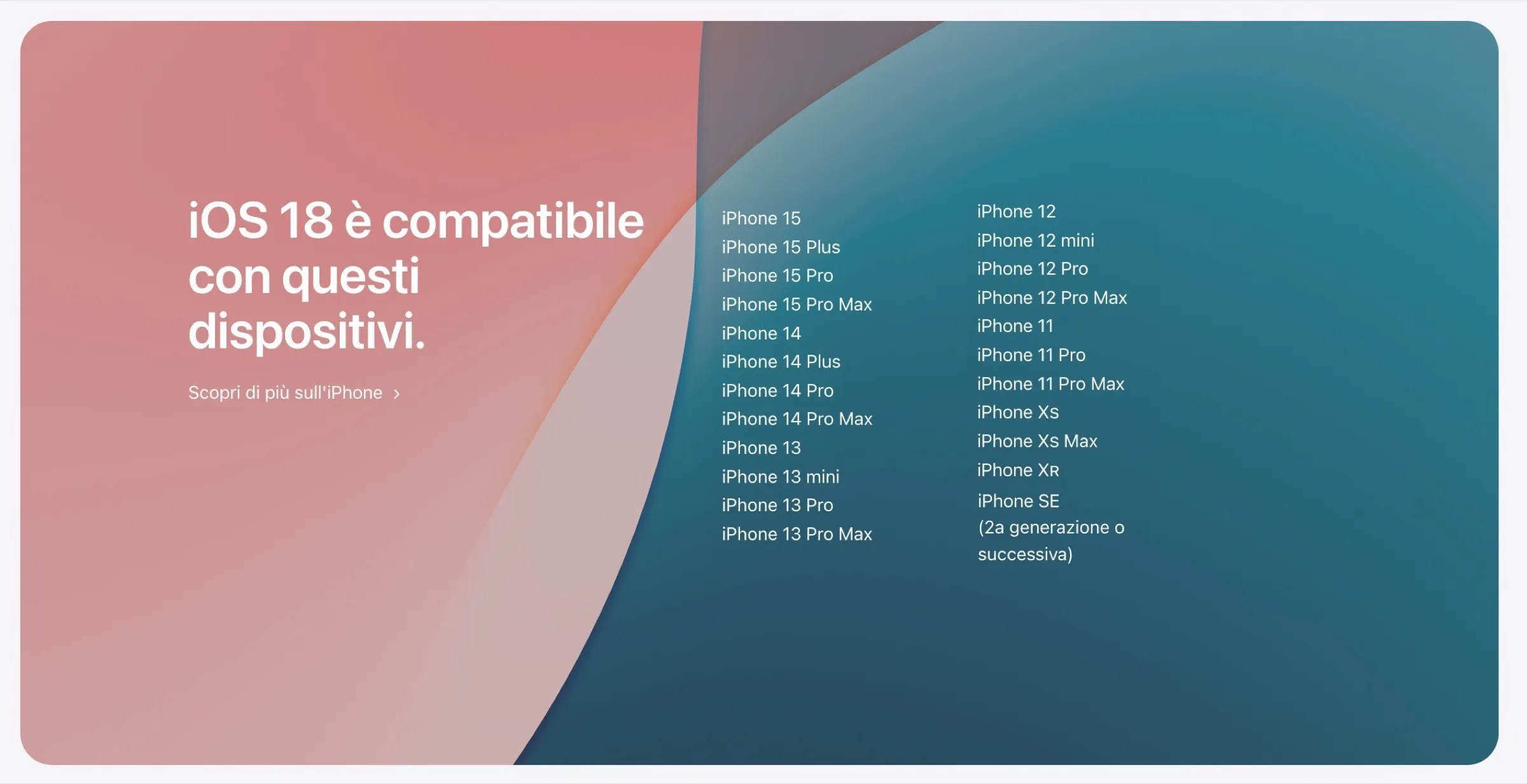 Oggi è una bella giornata, iOS 18 sarà probabilmente compatibile con i vostri iPhone e iPad Oggi è una bella giornata, iOS 18 sarà probabilmente compatibile con i vostri iPhone e iPad