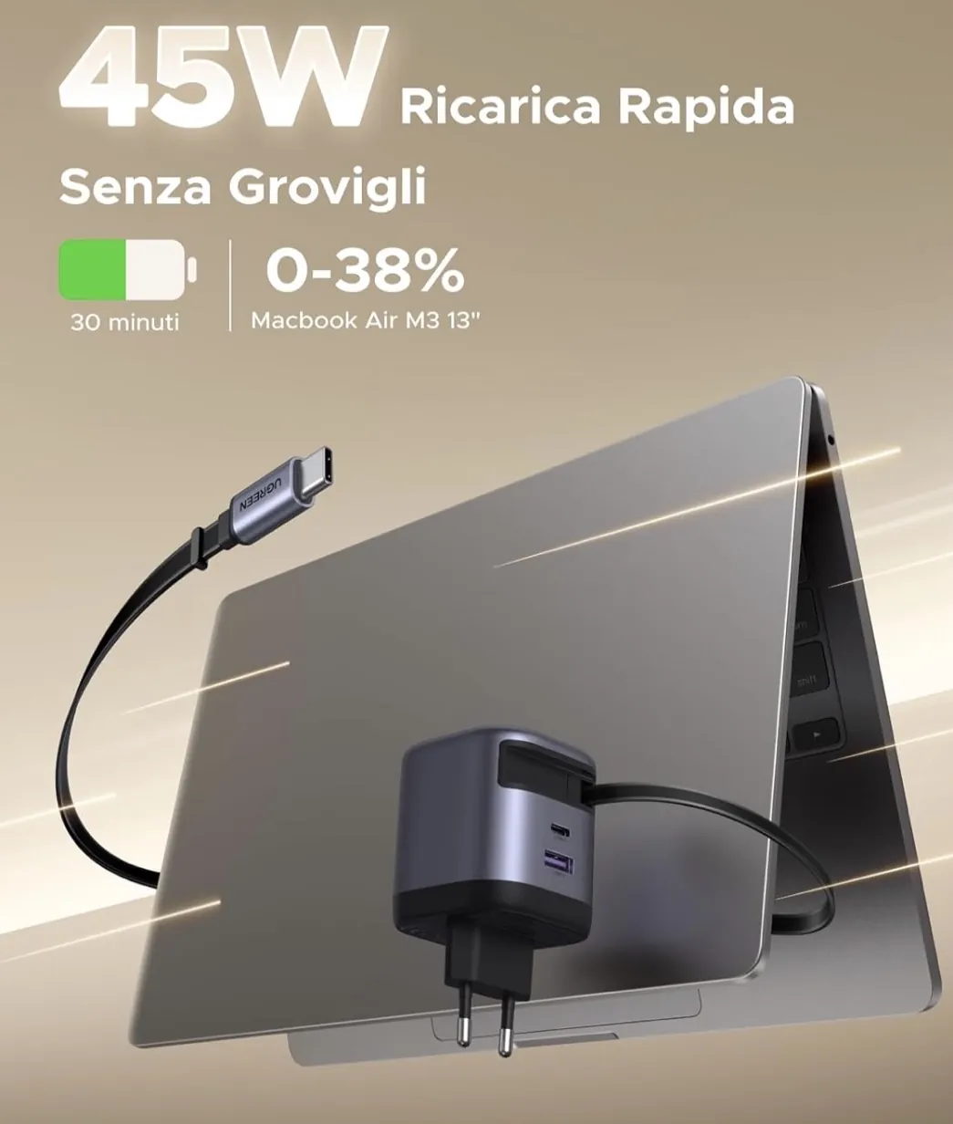 Spina e caricabatterie con cavo integrato, solo 19,49 € - macitynet.it