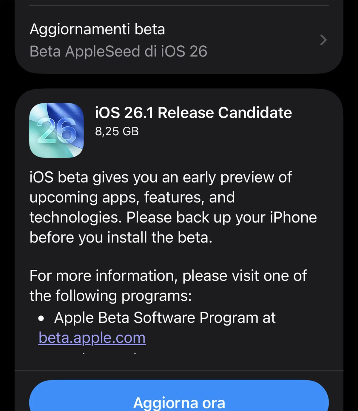 Release Candidate di iOS 26.1, iPadOS 26.1 e macOS Tahoe 26.1 agli sviluppatori - macitynet.it Release Candidate di iOS 26.1, iPadOS 26.1 e macOS Tahoe 26.1 agli sviluppatori - macitynet.it