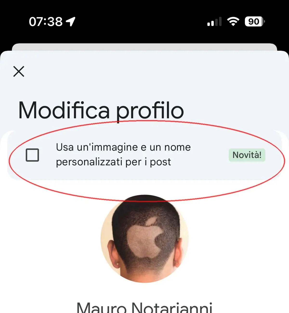 L'opzione "Modifica Profilo" di Google Maps