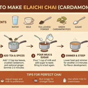 Infografica che mostra come creare l'Elaichi chai o tè al cardamomo